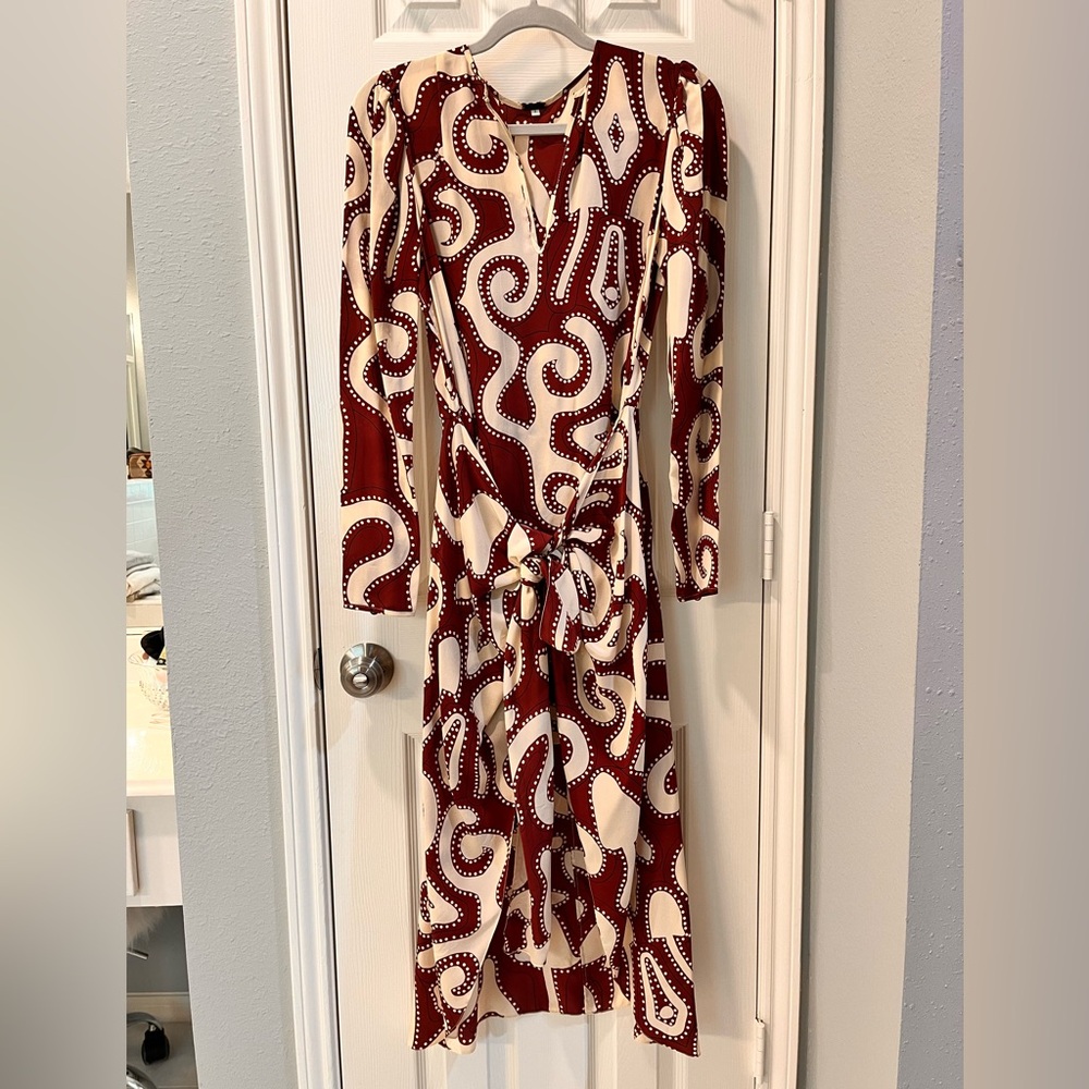Vintage Front Wrap Dress, Cream & Crimson